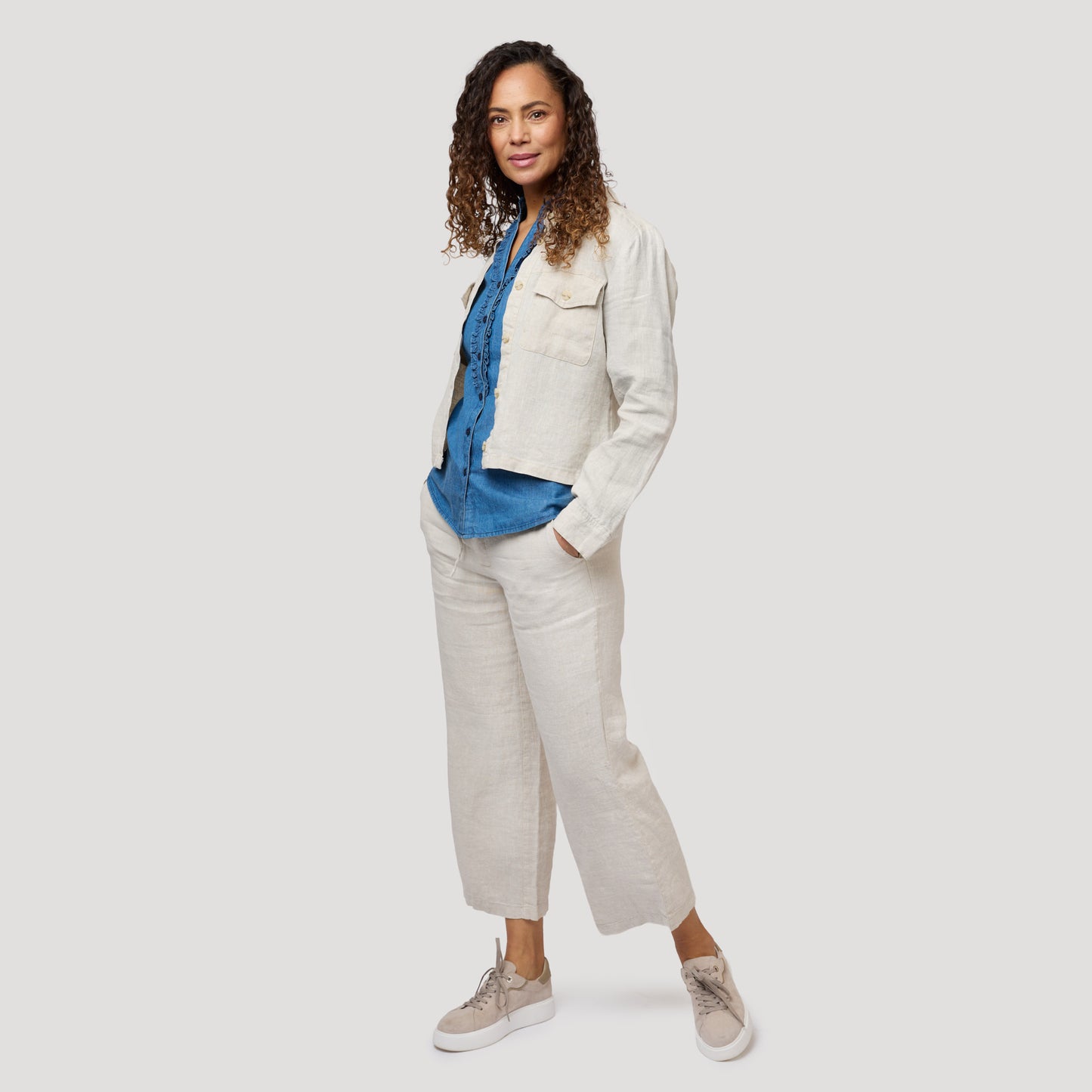 Emily linnebyxa ankellång - Ljusbeige