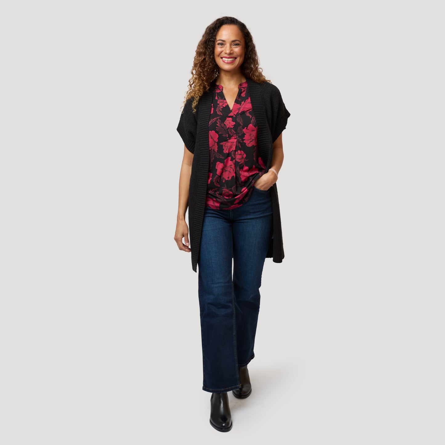 Ylva topp - Svart blommig